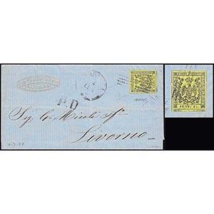 1858 - 15 cent. giallo, senza il filetto ... 