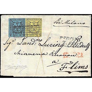 1853 - 40 cent. celeste, 15 cent. giallo ... 