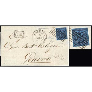 1855 - 40 cent. azzurro scuro, senza punto ... 