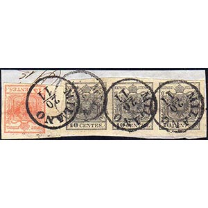 1850 - 10 cent. nero, striscia orizzontale ... 