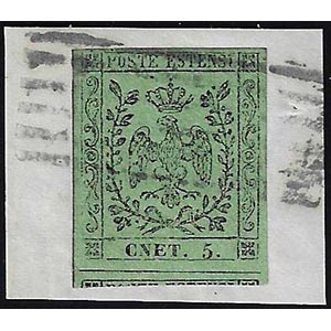 1855 - 5 cent. verde oliva, errore ... 