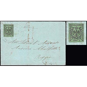 1857 - 5 cent. verde oliva, errore ... 