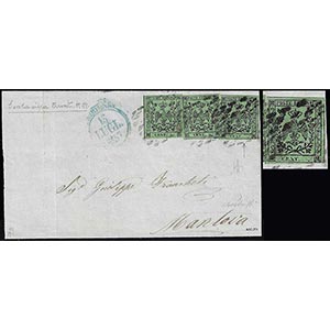 1857 - 5 cent. verde oliva, tre esemplari, ... 