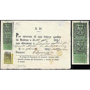 1857 - 5 cent. verde oliva, coppia verticale ... 