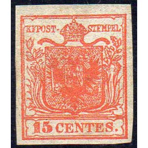 1850 - 15 cent. rosso vermiglio inteso (3g), ... 