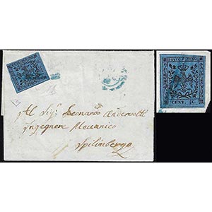 1852 - 40 cent. azzurro scuro, punto dopo le ... 