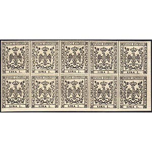 1853 - 1 lira bianco (11), blocco di dieci ... 