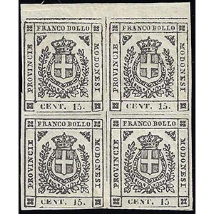 1859 - 15 cent. grigio seppia (14c), blocco ... 