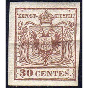 1854 - 30 cent. bruno lillaceo (9), nuovo, ... 
