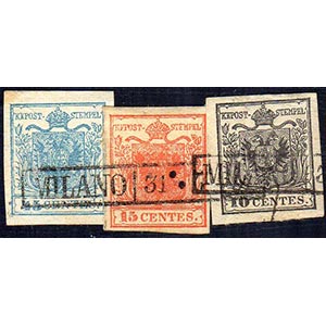 1850 - 10 cent. nero, 15 cent. I tipo e 45 ... 