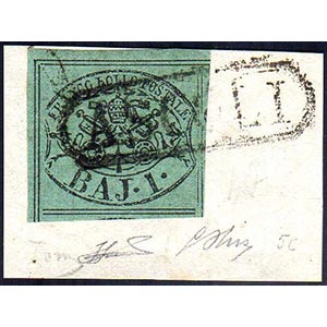 1857 - 1 baj verde scuro, otto filetti (2A), ... 