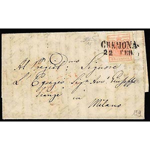 1852 - 15 cent. rosso vermiglio, II tipo, ... 