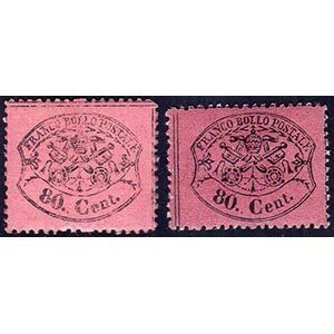 1868 - 80 cent. rosa chiaro e lilla rosso, ... 