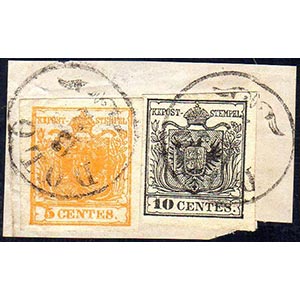1857 - 10 cent. nero, carta a macchina e 5 ... 