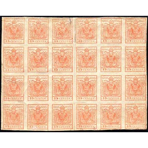 1854 - 15 cent. rosso vermiglio chiaro, ... 