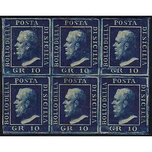 1859 - 10 grana azzurro cupo (12), blocco di ... 