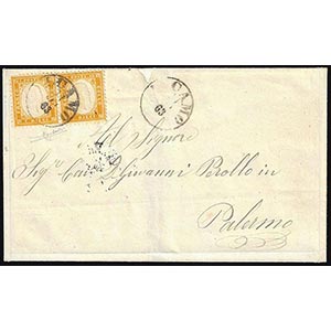 1863 - 10 cent. arancio ocra (1h), coppia ... 