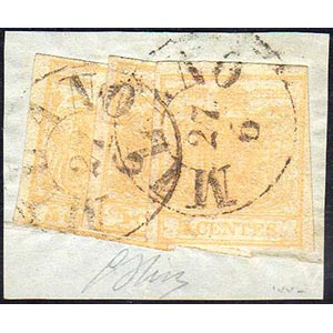 1850 - 5 cent. giallo ocra (1), tre ... 