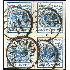1856 - 45 cent. azzurro, carta a macchina ... 