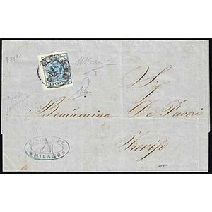 1858 - 45 cent. azzurro, falso per posta di ... 