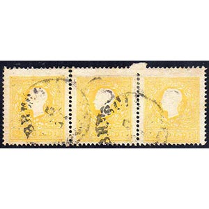 1858 - 2 soldi giallo, I tipo (23), striscia ... 