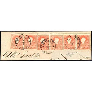 1859 - 5 soldi rosso, II tipo (30), sei ... 