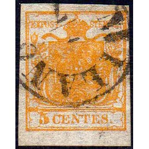 1850 - 5 cent. arancio (1h), perfetto, usato ... 