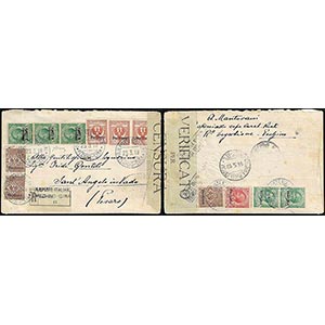 PECHINO 1918 - 2 cent. su 5 cent., striscia ... 
