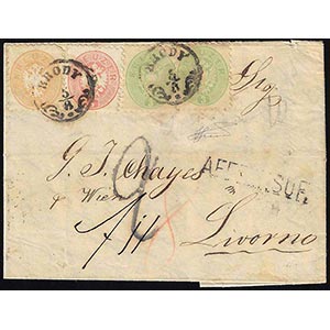 1866 - 3 Kr. verde, due esemplari, 5 Kr. ... 