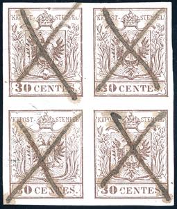 1850 - 30 cent. bruno chiaro, I tipo, carta ... 