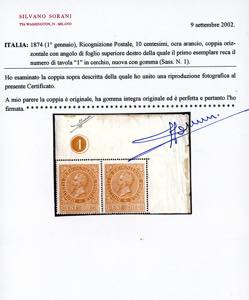 1874 - 10 cent. ocra (1), coppia ... 