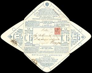1877 - 20 cent. azzurro su crema (2), BUSTA ... 