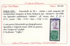1924 - 50 cent. Piperno (13), ... 