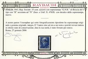 1943 - 35 cent. soprastampa G.N.R. ... 