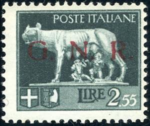 1943 - 2,55 lire soprastampa G.N.R. spaziata ... 