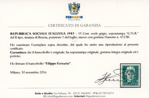 1943 - 15 cent. soprastampa G.N.R. ... 