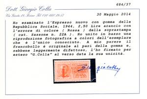 1944 - 2,50 lire soprastampato in ... 