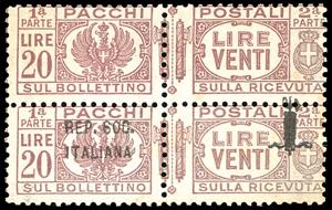 1944 - 20 lire, coppia verticale, il primo ... 
