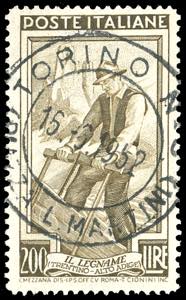 1950 - 200 lire Lavoro, dent. 14 1/4 x 14 ... 