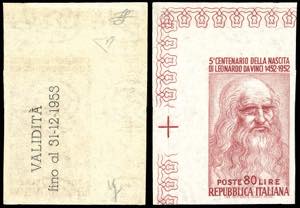 1952 - 80 lire Leonardo, non dentellato, al ... 