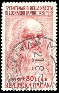 1952 - 80 lire Leonardo, dent. 14 1/4 x 13 ... 