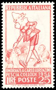 1954 - 25 lire Pinocchio, fondo bianco ... 