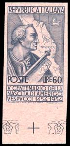 1951 - 60 lire Vespucci, prova di stampa su ... 