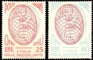 1956 - 25 lire e 60 lire ONU, IV tiratura, ... 