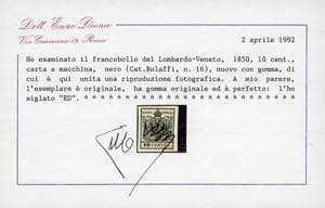 1857 - 10 cent. nero, carta a ... 