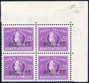 RECAPITO AUTORIZZATO 1954 - 20 lire, nuovo ... 