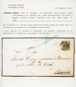 1858 - 10 cent. nero grigio, carta ... 