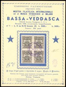 BASSA VEDDASCA 1944/45 -  10 cent. recapito ... 