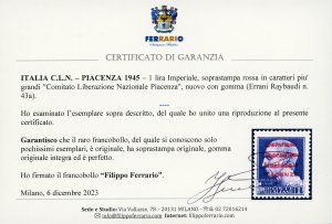 PIACENZA 1945 - 1 lira Imperiale, ... 