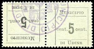 UDINE 1918 - 5 cent. nero su verde, coppia ... 